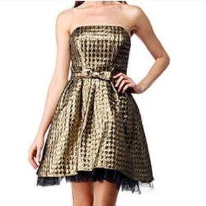 BETSEY JOHNSON Pink Label Silver Polka Dot Strapless Prom Formal Mini Dress